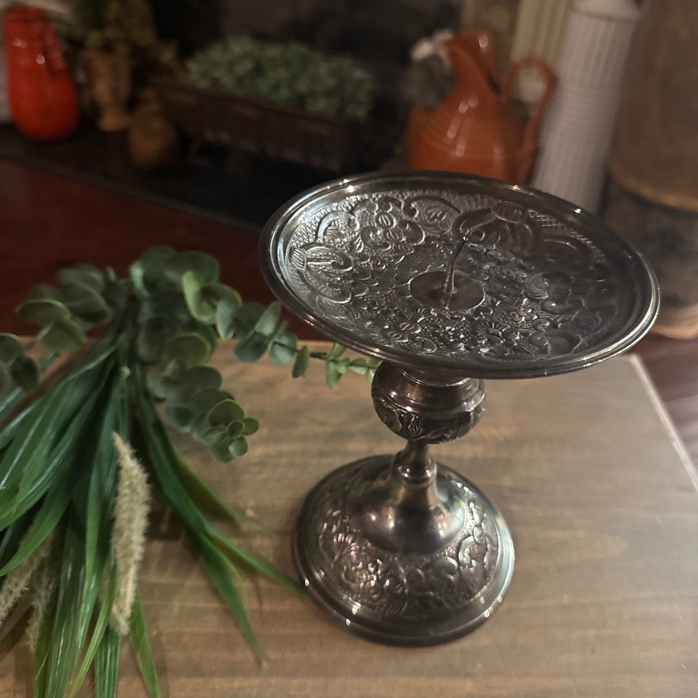 Heavy Stainless Steel Ornate Pillar Candle Holder